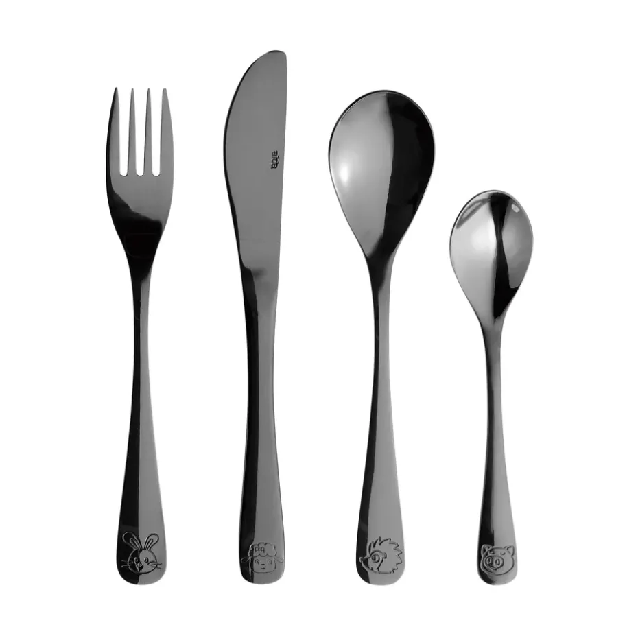 Cubiertos infantiles Aida 4 piezas, Black