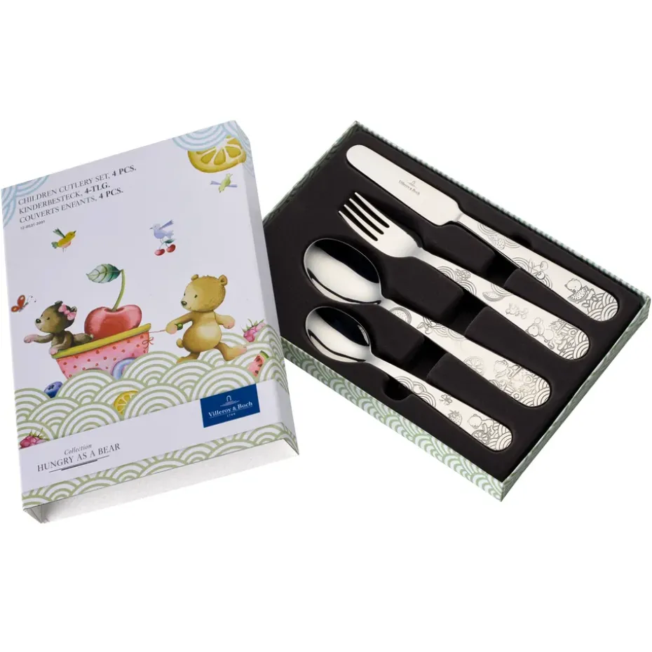 Cubiertos infantiles Hungry as a Bear 4 piezas, acero inoxidable
