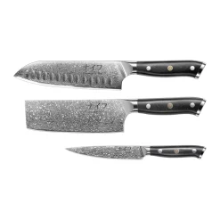 Cuchillos Damascus By Hâws, 3 piezas, Negro-acero inoxidable