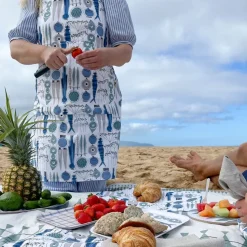 Delantal Picknick estampado pequeño, Azul-beige