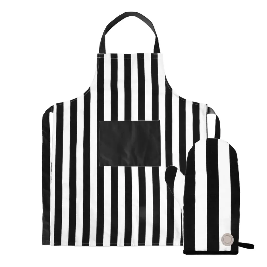 Delantal y manopla de horno Aron, Negro-beige