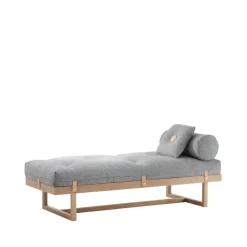 Diván Stay, Tela gris, estructura de roble aceitado blanco