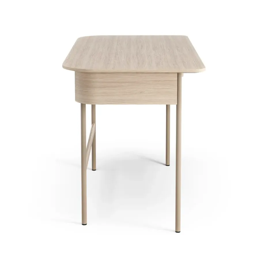 Escritorio Luna con cajón, Roble pigmentado blanco