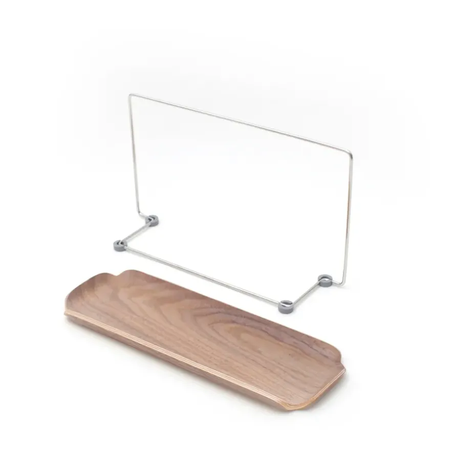 Estante para platos con soporte para paño LEAF, Nogal-acero inoxidable