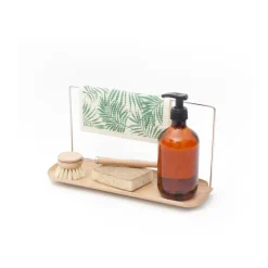 Estante para platos con soporte para paño LEAF, Álamo-acero inoxidable
