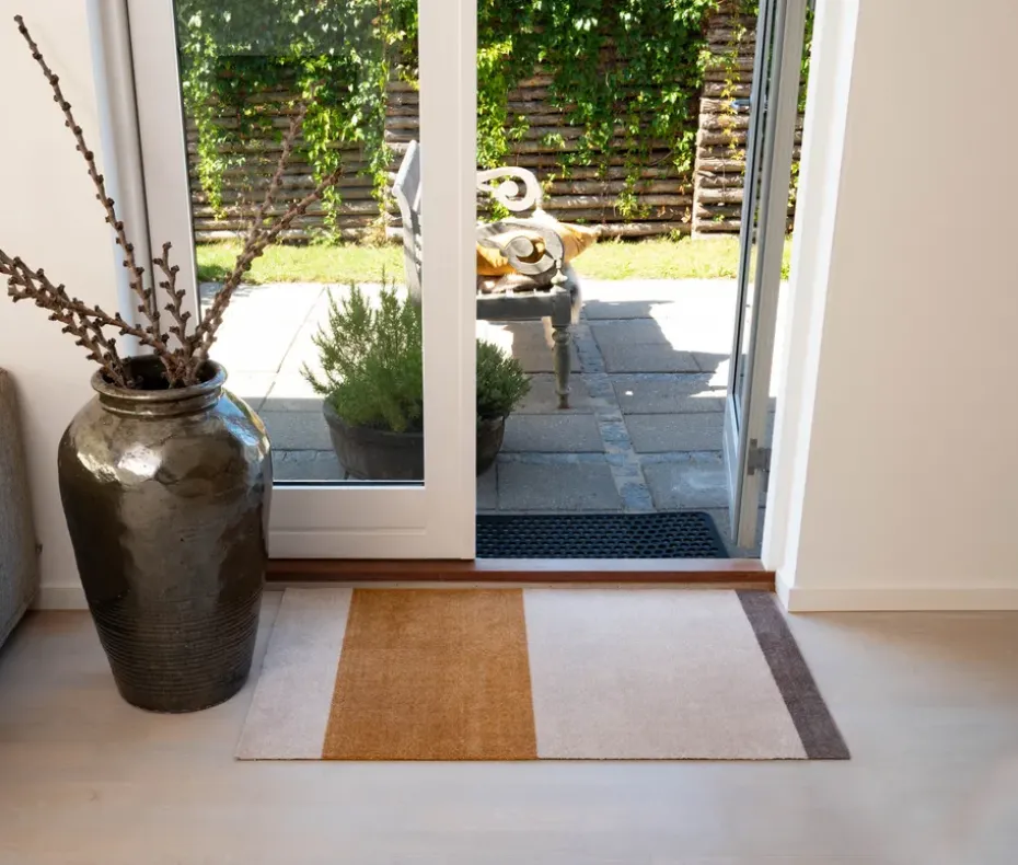 Felpudo Stripes horizontal, Ivory-dijon-brown, 60x90 cm