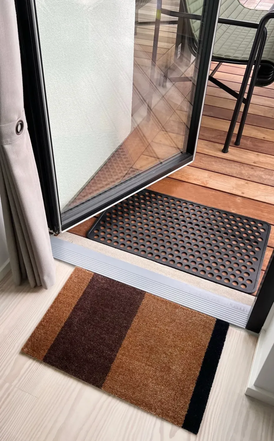 Felpudo Stripes horizontal, Cognac-dark brown-black, 40x60 cm