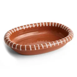 Fuente de servir Barro ovalada, Natural with stripes, small 20x27,5 cm