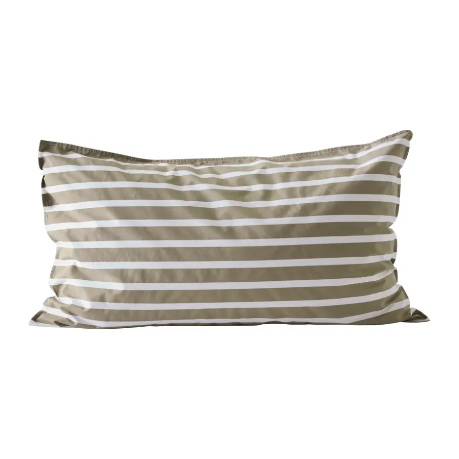 Funda de almohada de algodón a rayas Tell Me More, Olive, 50x90 cm