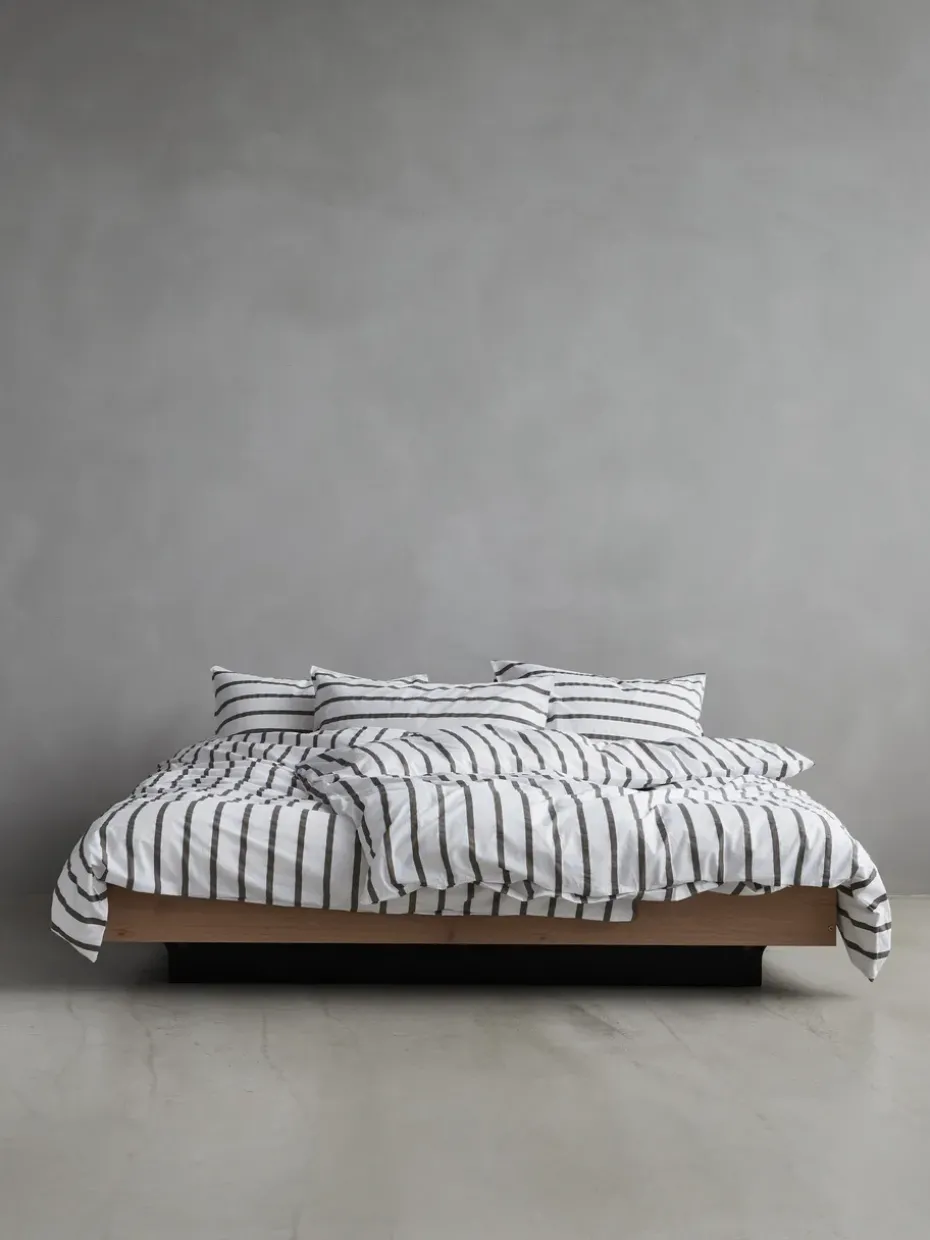 Funda nórdica de algodón a rayas Tell Me Moren, Taupe, 220x220 cm