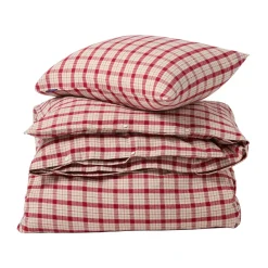 Funda nórdica de franela de algodón Red-beige Checked, 2 piezas, 50x60 cm, 150x210 cm