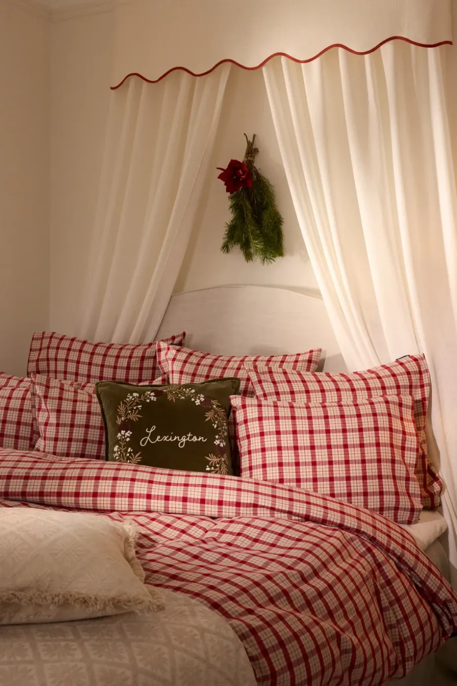 Funda nórdica de franela de algodón Red-beige Checked, 2 piezas, 50x60 cm, 150x210 cm