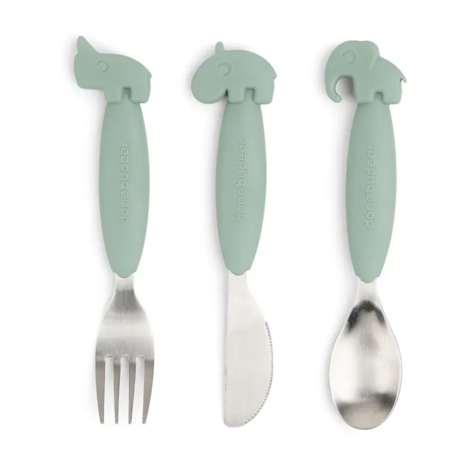 Juego de cubiertos Deer Friends Easy-grip 3 piezas, Green