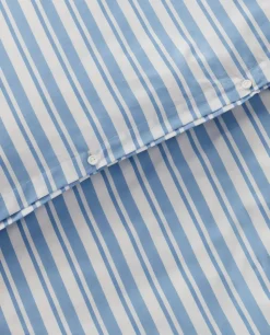Juego de funda nórdica Striped Cotton Poplin, White-Blue, 2 fundas de almohada