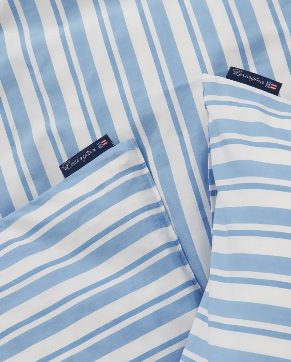 Juego de funda nórdica Striped Cotton Poplin, White-Blue, 2 fundas de almohada
