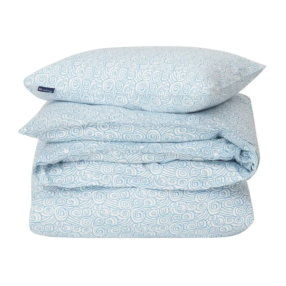 Juego de funda nórdica Wave Printed Cotton Sateen, White-Blue, 1 funda de almohada