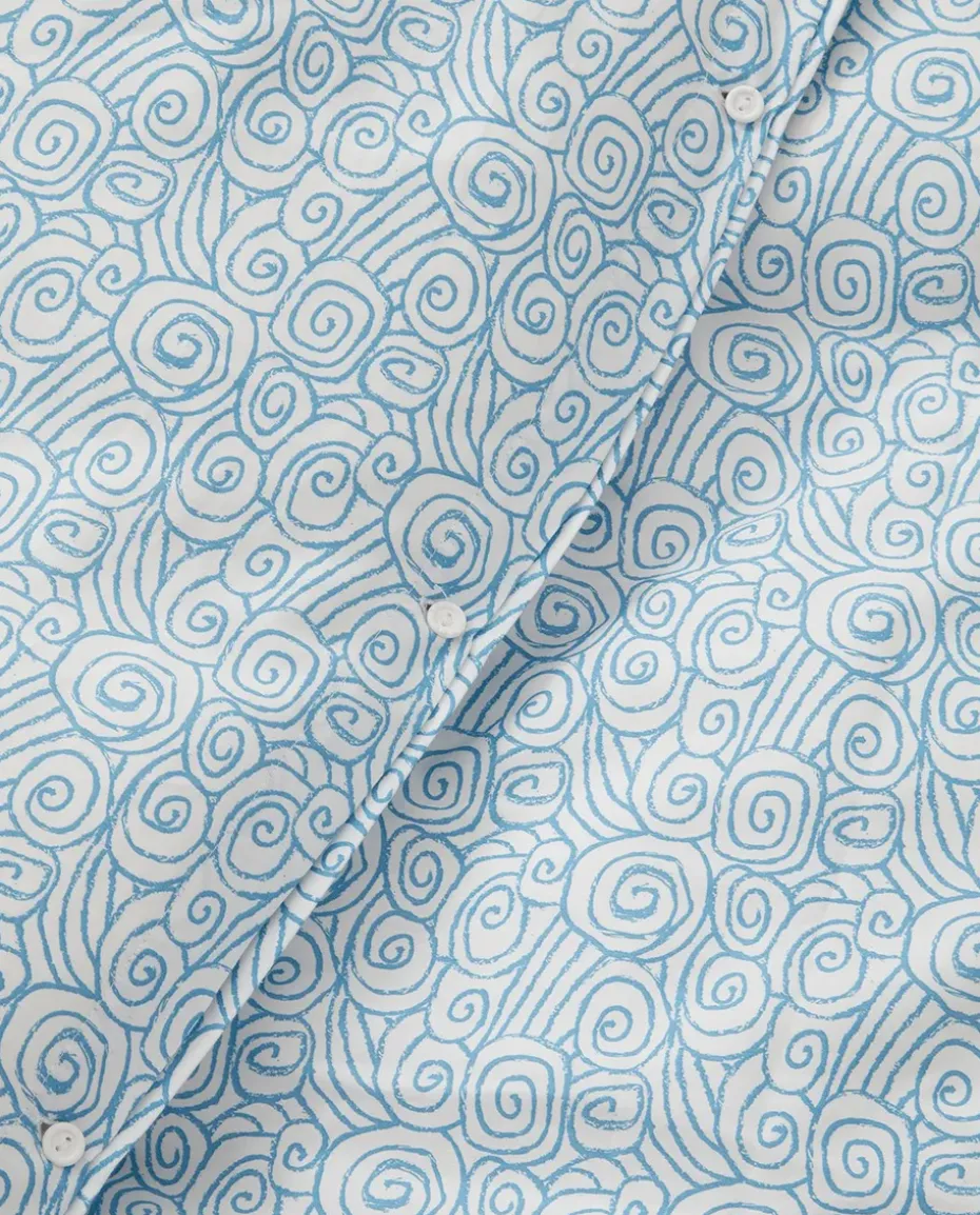 Juego de funda nórdica Wave Printed Cotton Sateen, White-Blue, 1 funda de almohada