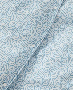 Juego de funda nórdica Wave Printed Cotton Sateen, White-Blue, 2 fundas de almohada