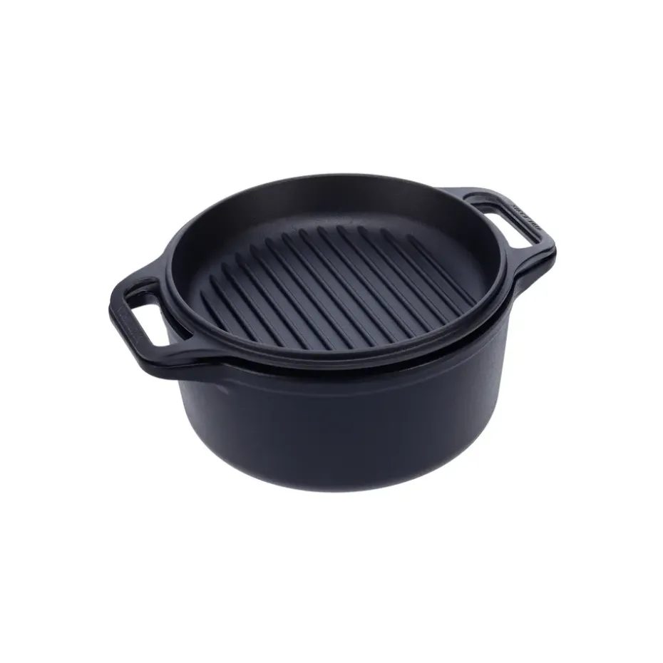 Juego de olla y sartén de hierro fundido Combo Cooker, 2 piezas, Negro