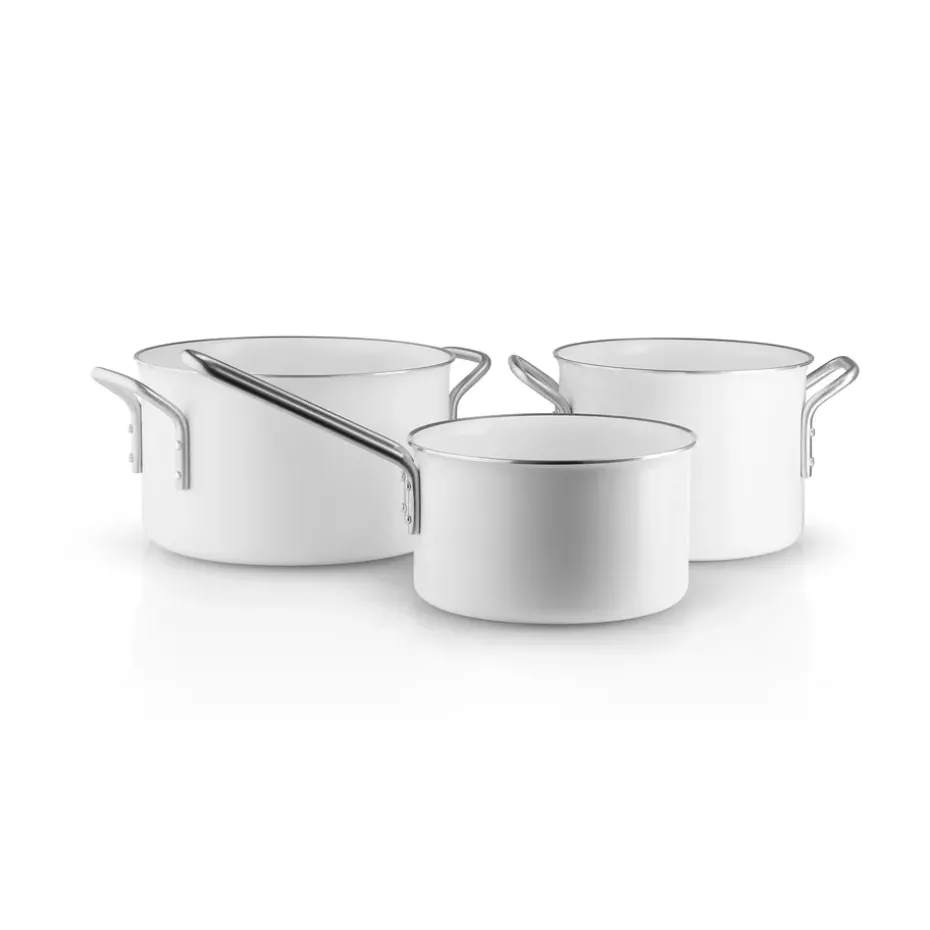 Juego de ollas cerámicas Eva Trio White Line Slip-Let, 3 piezas, Acero inoxidable