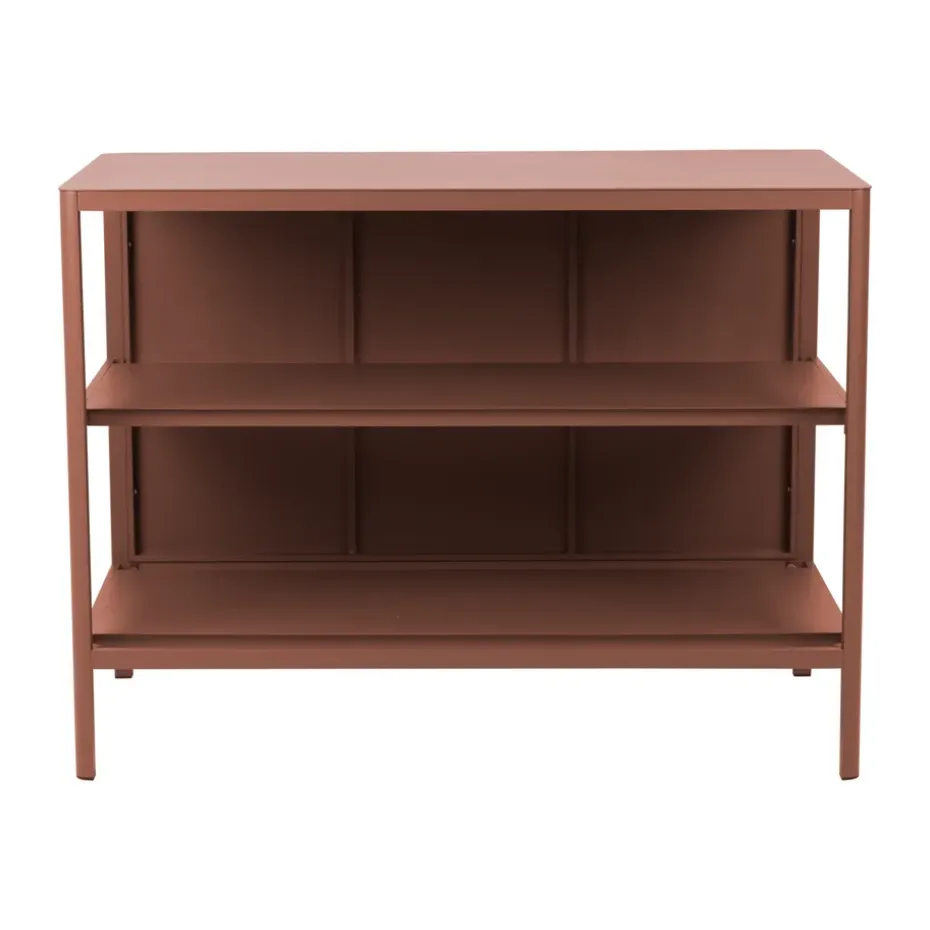 Kelia cocina de exterior con banco y estantes, Zin red, 121x91x64 cm