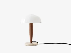 Lámpara de mesa Herman SHY3, nogal y mármol crema, cable textil