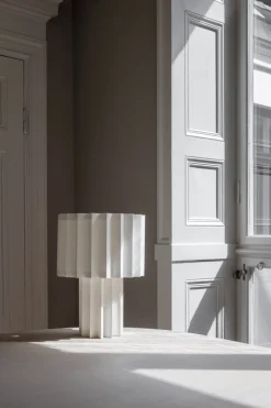 Lámpara de mesa Plissé textil, Blanco