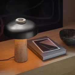 Lámpara de mesa Reverse 30 cm, Travertino-latón bronceado