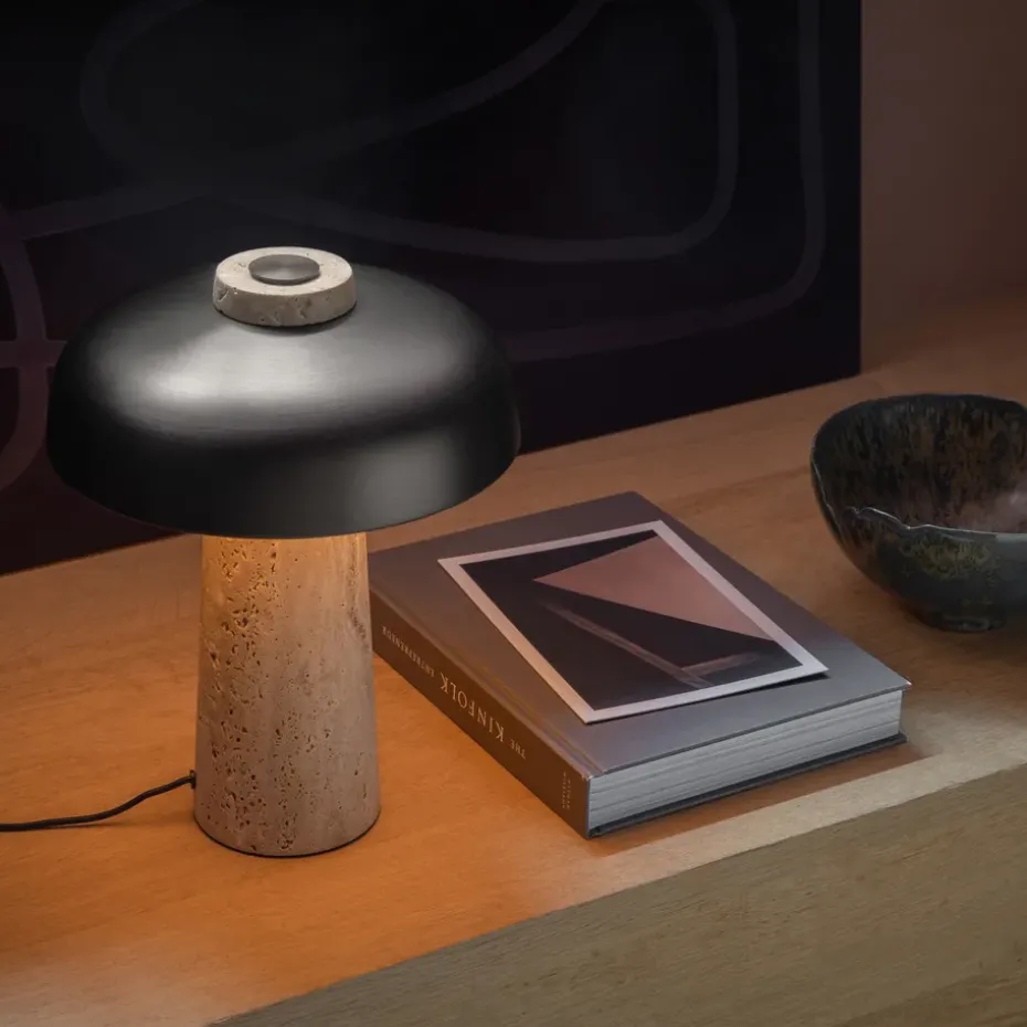 Lámpara de mesa Reverse 30 cm, Travertino-latón bronceado