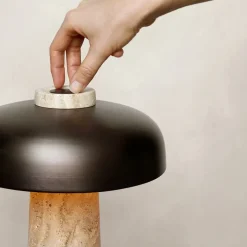 Lámpara de mesa Reverse 30 cm, Travertino-latón bronceado