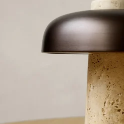 Lámpara de mesa Reverse 30 cm, Travertino-latón bronceado