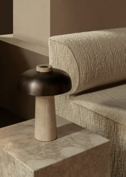 Lámpara de mesa Reverse 30 cm, Travertino-latón bronceado