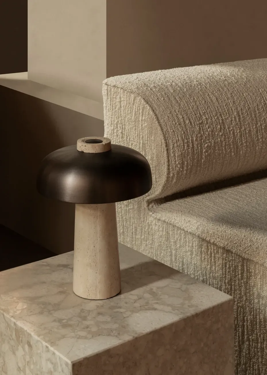 Lámpara de mesa Reverse 30 cm, Travertino-latón bronceado