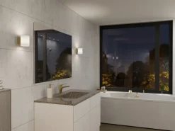 Lámpara de pared Evoke S, Satin brass-vidrio opalino