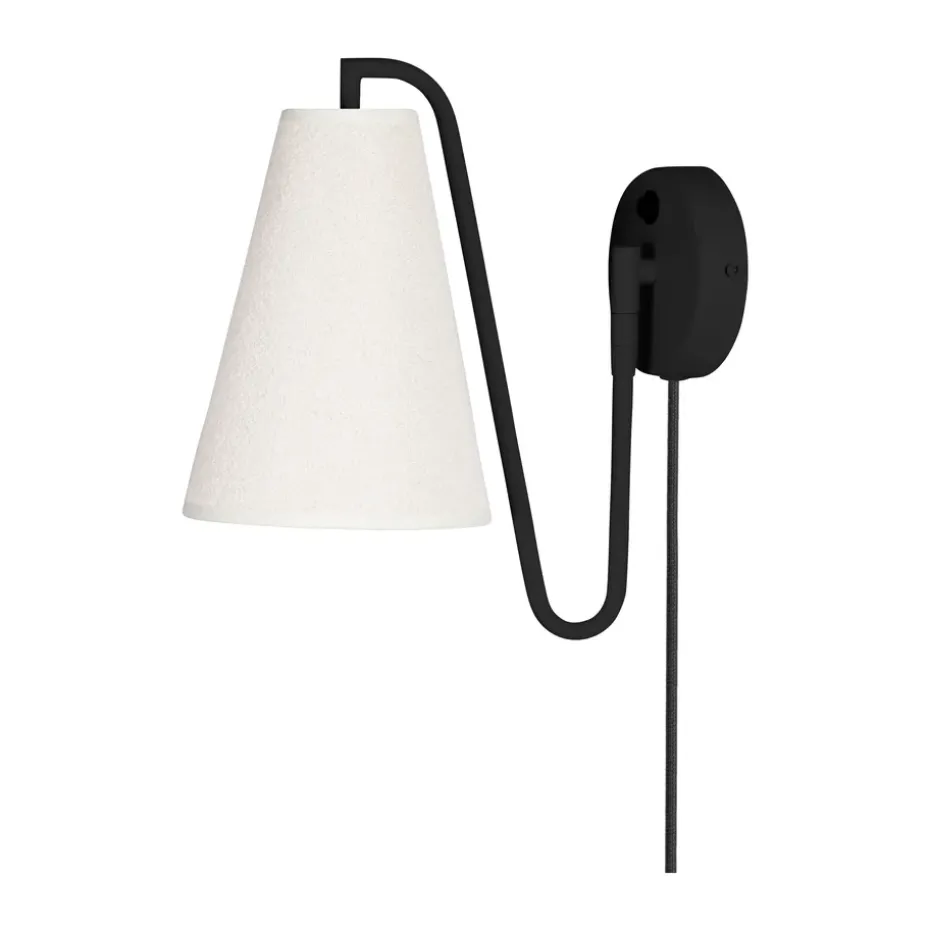 Lámpara de pared Lou, Bouclé blanco-negro