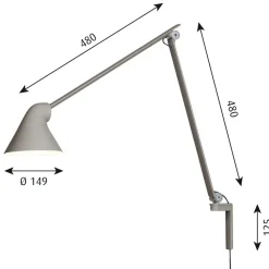 Lámpara de pared NJP brazo largo, Gris claro