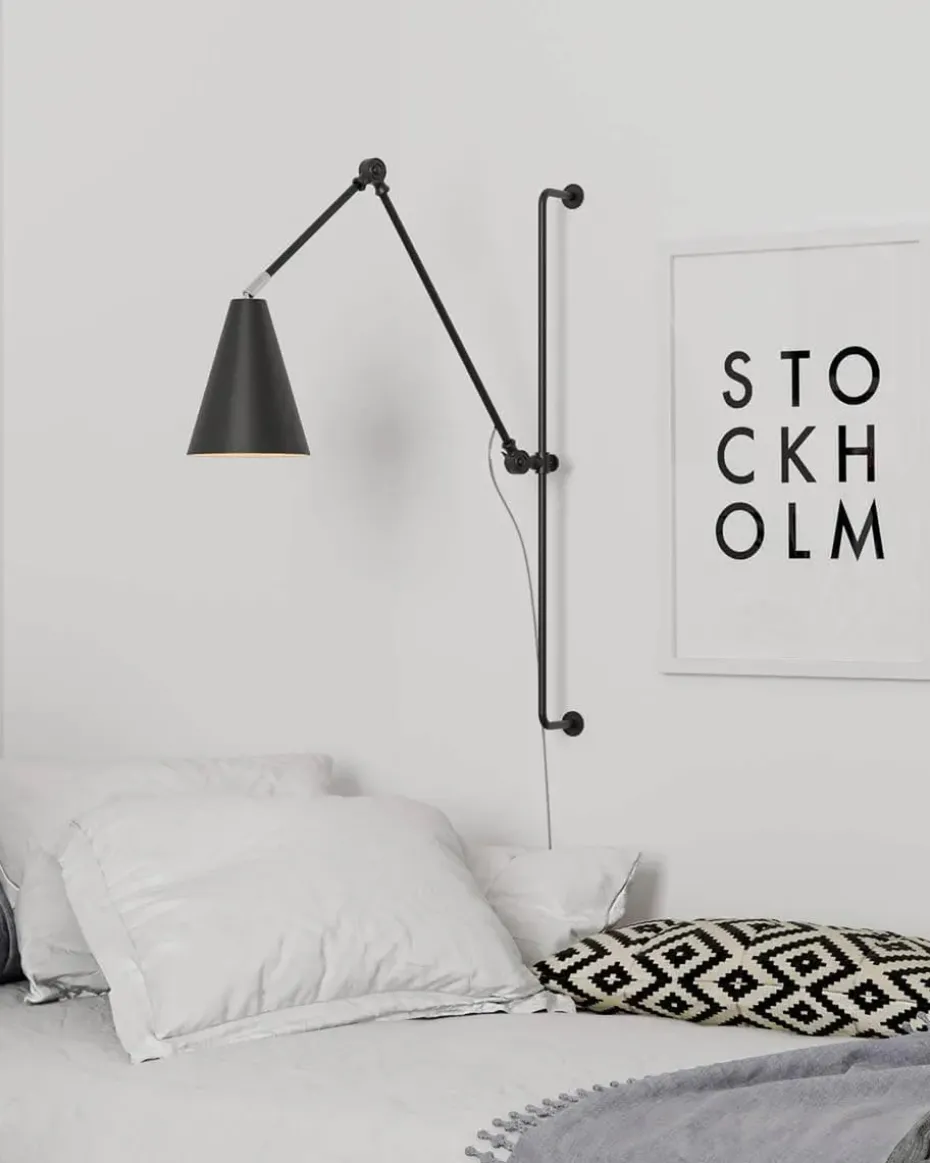Lámpara de pared Yukon larga, Negro mate