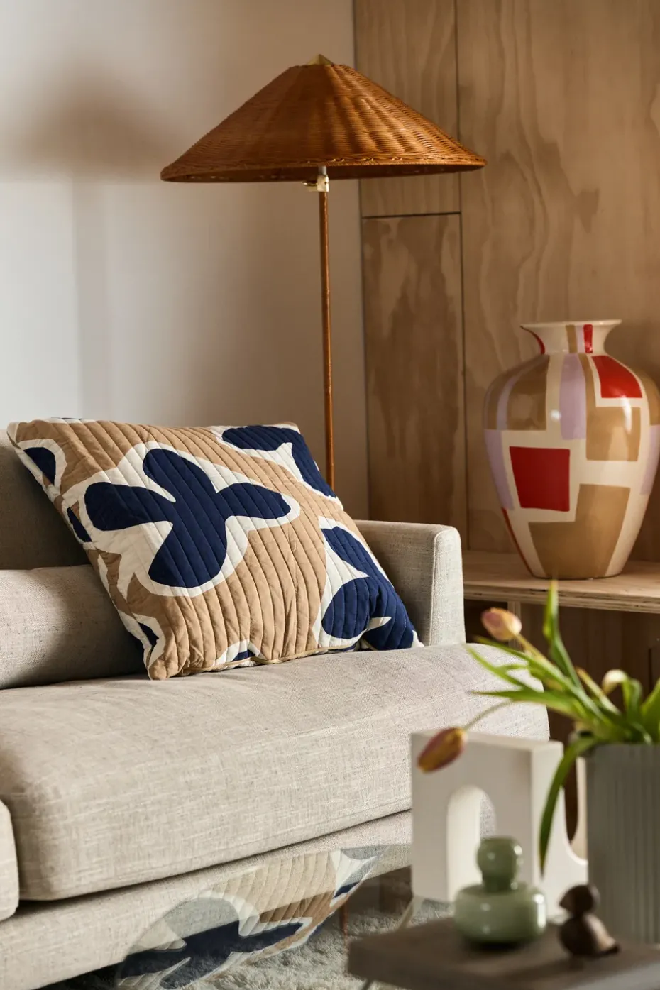 Lámpara de pie 9602, latón-wicker willow