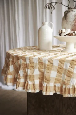 Mantel de mesa Kullavik Ø170 cm, Amarillo-blanco