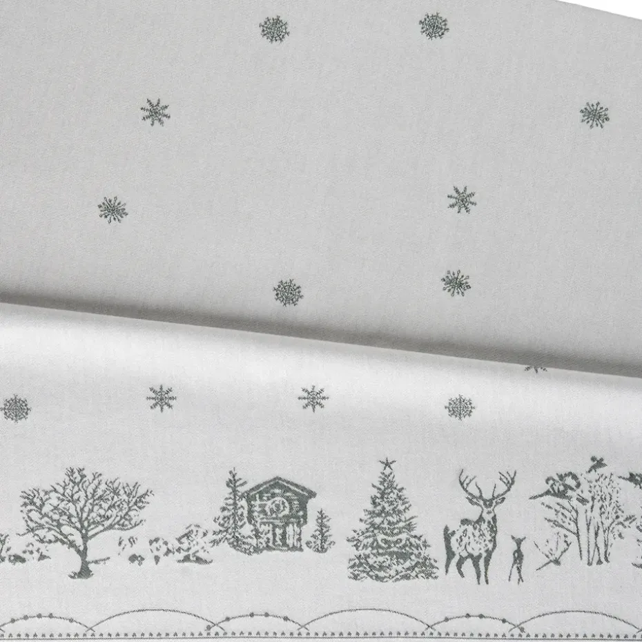 Mantel Julemorgen, Blanco-verde, 140x340 cm