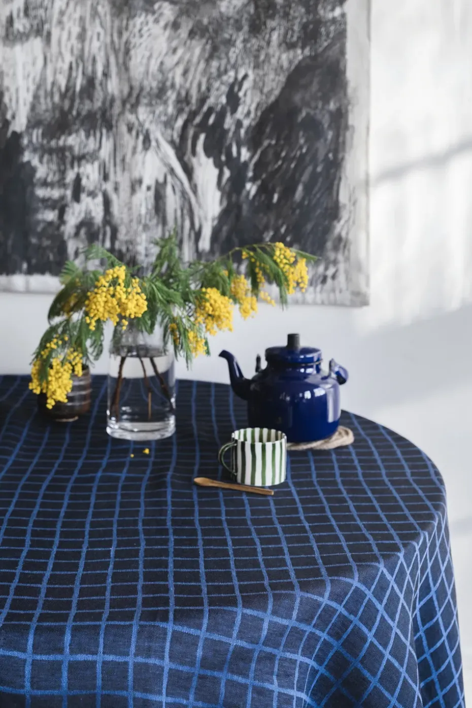 Mantel Rutig jacquard 147x147 cm, Blue-black