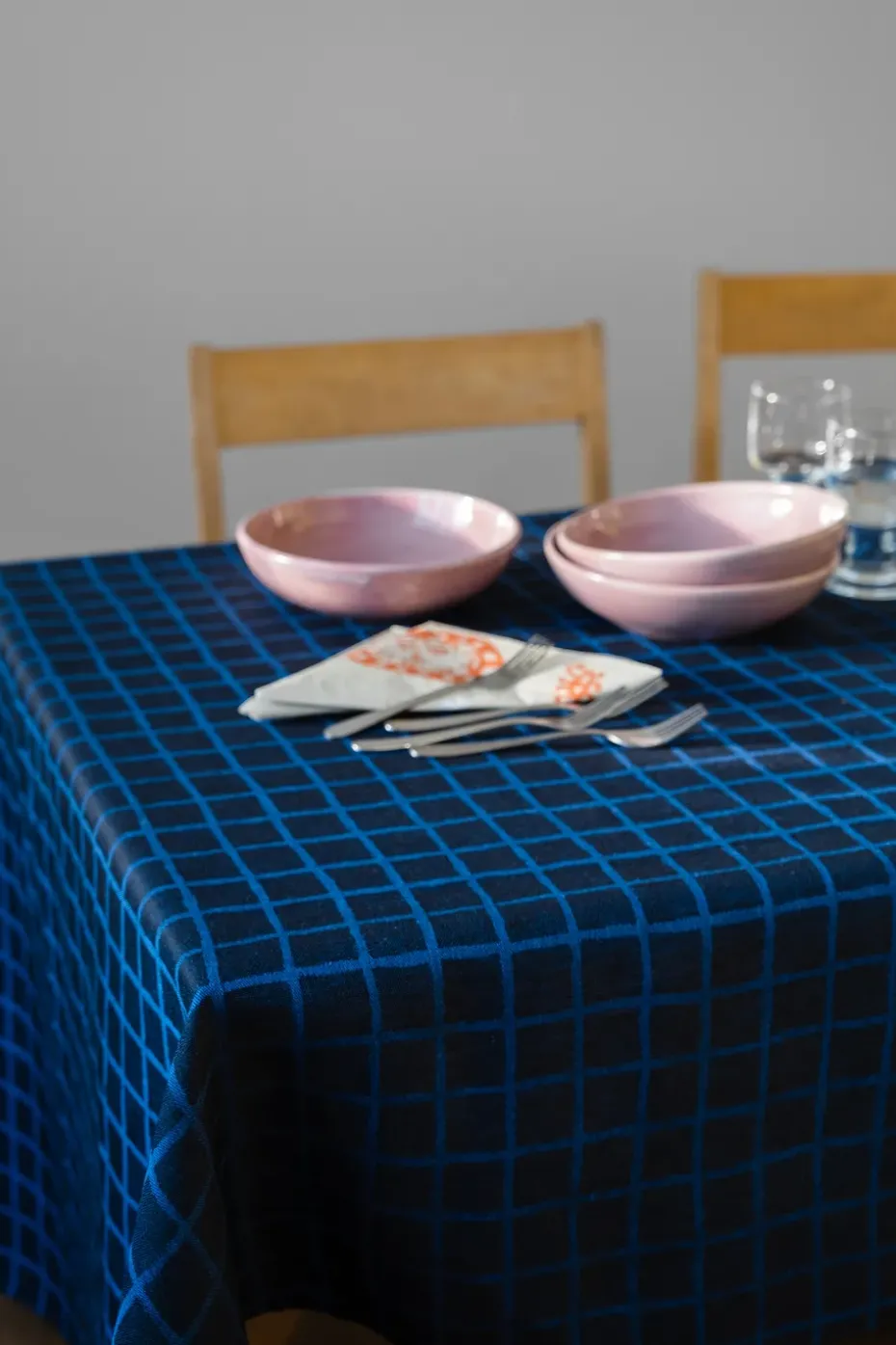 Mantel Rutig jacquard 147x147 cm, Blue-black