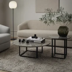 Mesa auxiliar Florence, mármol gris du marais, ø50 cm, soporte negro