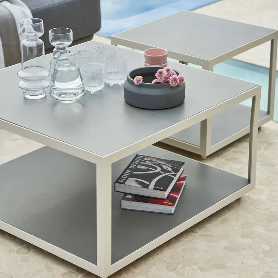 Mesa auxiliar Level, Teak-soporte lava grey