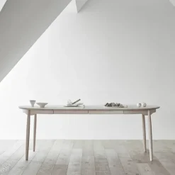 Mesa Carl Ø115, extensible, Abedul aceitado blanco