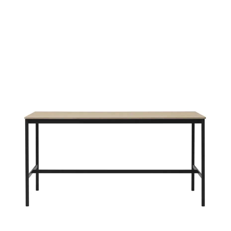 Mesa de bar Base High, Oak, base negra, borde de madera contrachapada, w85 l190 h95