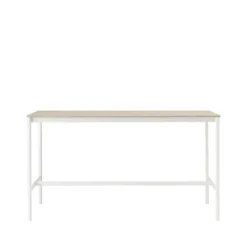 Mesa de bar Base High, Oak, base blanca, borde de madera contrachapada, w85 l190 h105