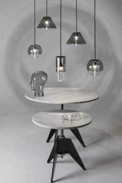 Mesa de café Screw Ø90 cm, Mármol blanco-hierro fundido