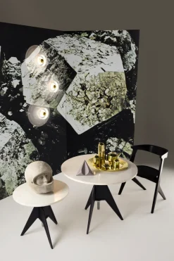 Mesa de café Screw Ø90 cm, Mármol blanco-hierro fundido