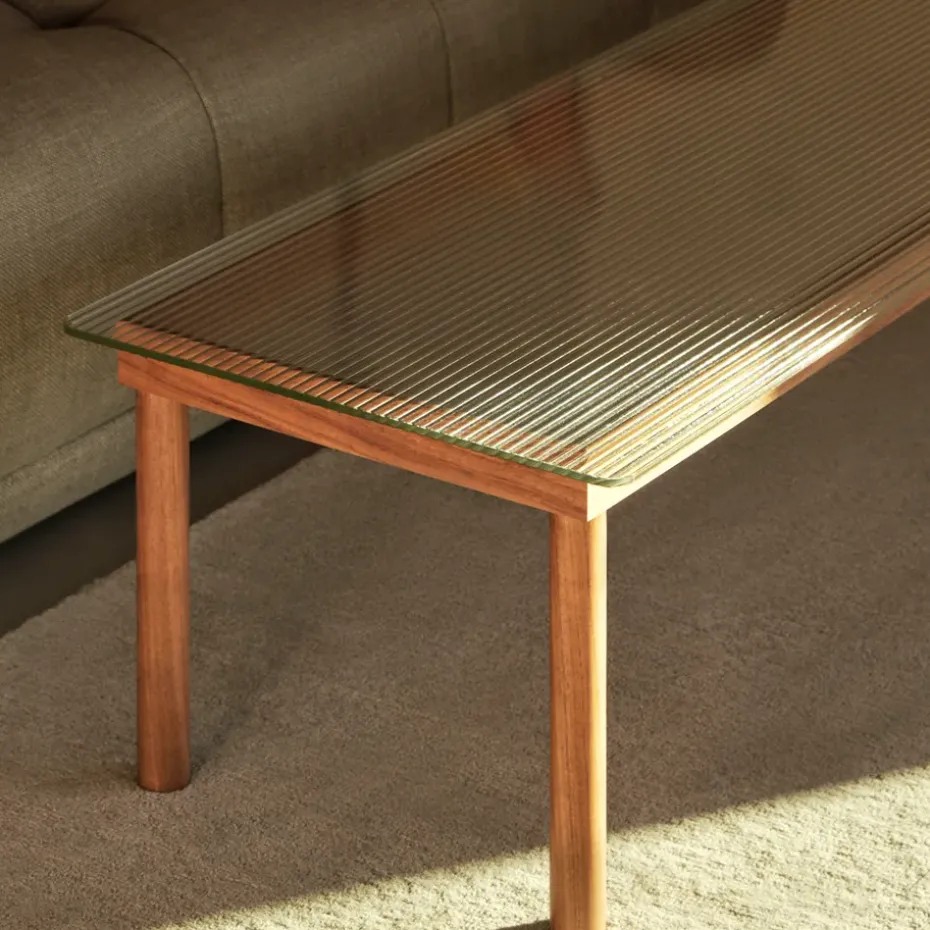 Mesa de centro Kofi, Oak-ribbed glass, 60 cm